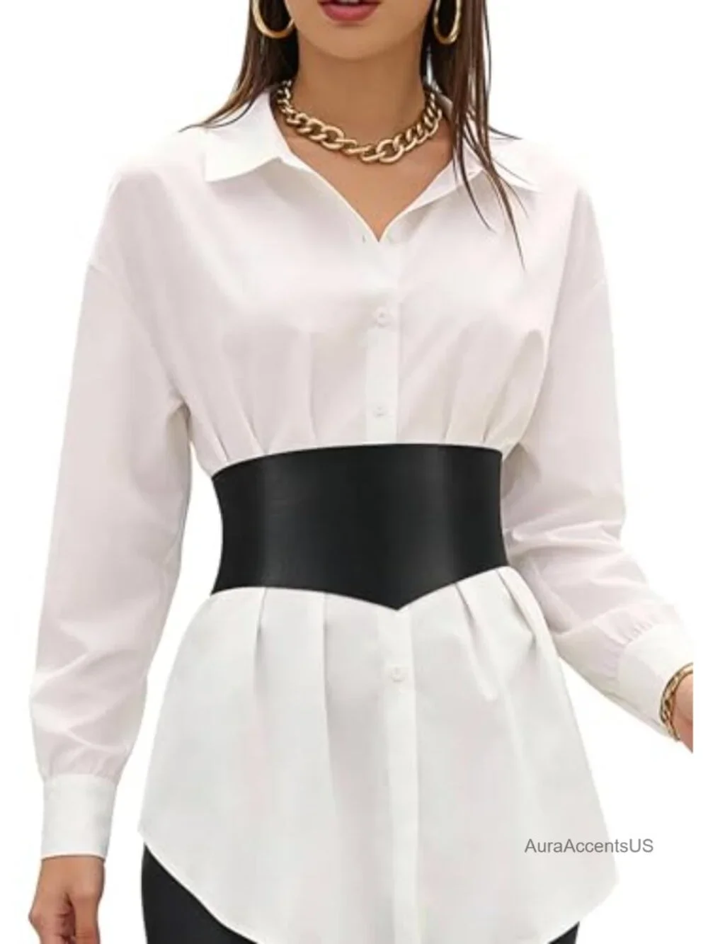 Wide Corset Waist Belt - Adjustable Faux Leather Waist Cincher with Alloy Buckle